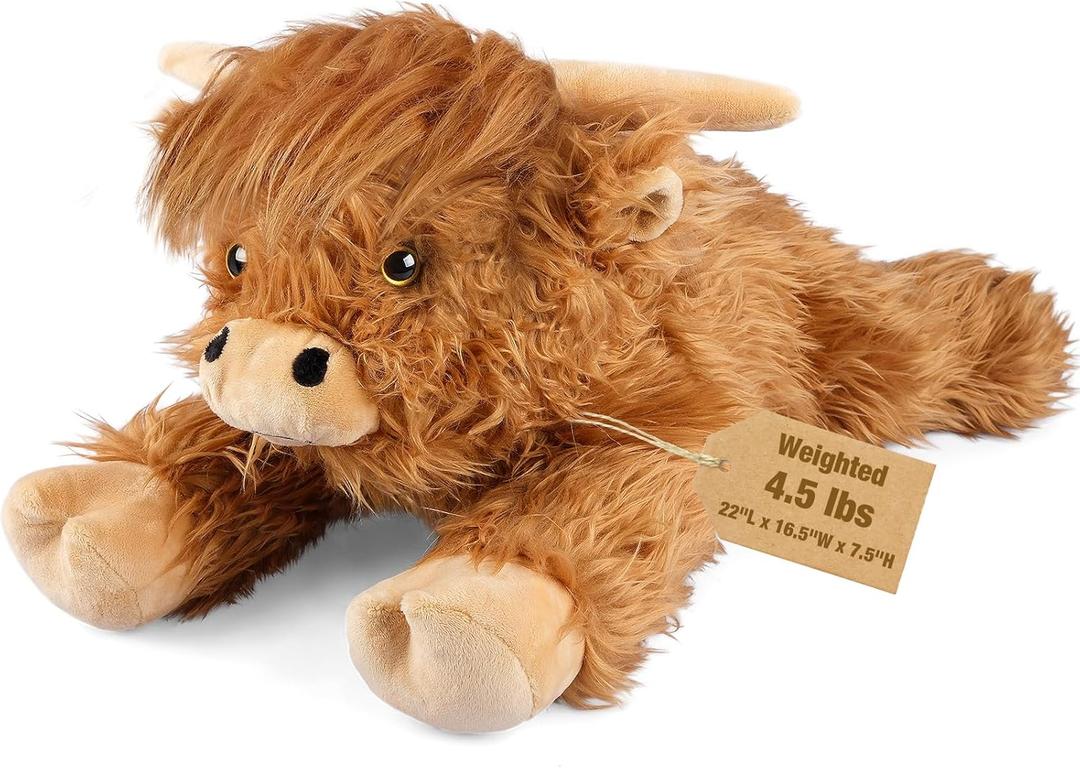 22" & 4.5 Lbs Highland Cow Weighted Stuffed Animal, Cuddly & Soft Kids' Plush Toy Pillows for Companion, Large Plushies with Removable Ceramsite Bag, Gifts for Adults, Kids, Boys and Girl