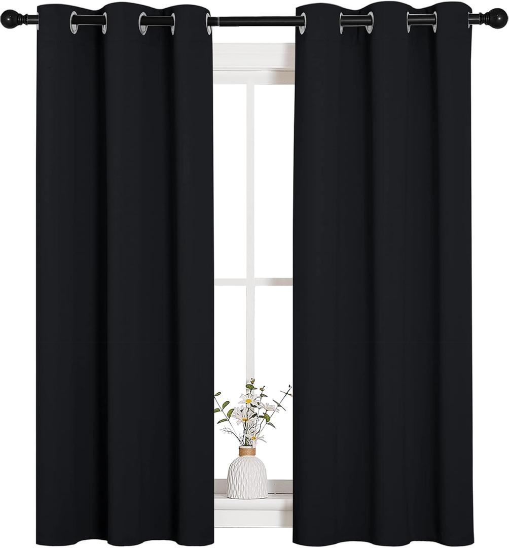 NICETOWN Blackout Draperies Window Curtain Panels, Autumn/Winter Thermal Insulated Solid Grommet Blackout Curtains/Drapes for Cafe (Set of 2, 34 inches by 54 inches, Black)