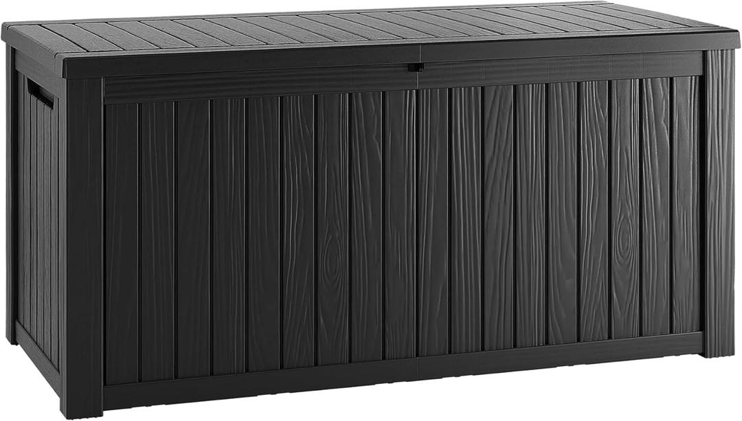 TARKARI 150 Gallon Lockable Resin Deck Box, Waterproof & UV-Resistant Outdoor Storage Box for Outdoor Cushion Storage, Garden Tools & Pool Accessories Storage, Black