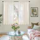 BGment Semi Sheer Linen Curtains 48 Inch Length for Windows, Beige Drapes Light Filtering for Short Bedroom Farmhouse Bathroom Cafe Decor Rustic Lightweight Rod Pocket, 2 Panels Set, 42 Inch Wide