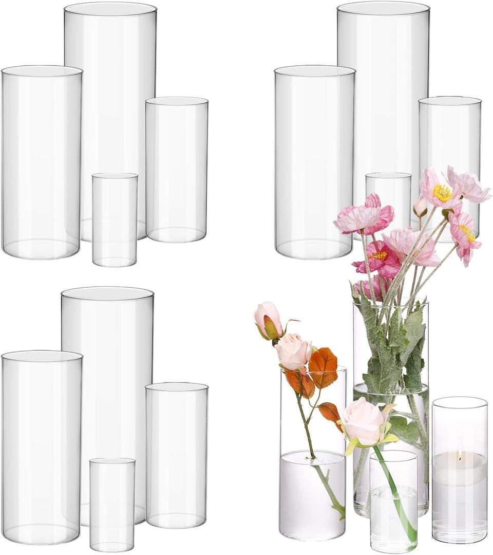 Fixwal 16pcs Clear Glass Cylinder Vases, 4, 6, 8, 10 Inch Tall Cylinder Vases for Centerpieces, Glass Flower Vase Floating Candle Holder Vase for Table Shelf, Party, Wedding, Home Decor