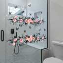 Runtoo Flower Vine Window Cling Decals Rose Floral Anti-Collision Window Stickers Butterfly Glass Door Wall Decor for Bathroom Living Room Bedroom Nursery Office