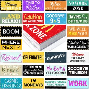 Beeveer 24 Designs Retirement Photo Booth Props Double Sided 11.02 x 5.51'' Photo Booth Props for Retirement Party Supplies Decorations DIY Water Proof Selfie Signs PVC Printing Party Favors
