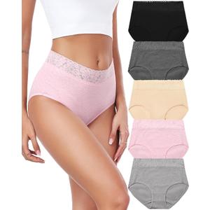 RHYFF Womens Underwear Cotton Lace Panties High Waist Panty Soft Breathable Ladies Hipster Full Coverage Briefs S-3XL (L)