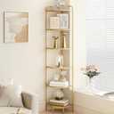 Corner Shelf Stand, Glass Bookshelf Bookcase, Bathroom Organizer, Plant Stand, Steel Frame, Tempered Glass, Modern Style for Living Room, Bathroom, Kitchen, 6-Tier Golden CS90600G