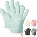 MAD SHARK Silicone Oven Mitts Heat Resistant 450F,Waterproof & Non-Slip Oven Gloves with Fingers,Cotton Lined Silicone Oven Gloves Kitchen Mitts for Baking Cooking Barbecue,Women (Green)