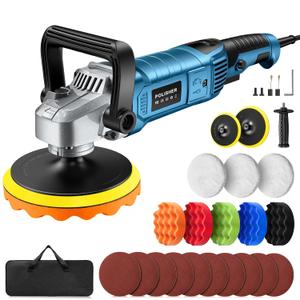 Buffer Polisher Kit for Car - 1600w 6/7 Inch Rotary Polisher Buffer Waxer,7 Variable Speed 1000-3300rpm,Detachable Handle Buffing Machine for Car Boat Sanding Polishing Waxing (Blue)