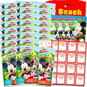 Mickey Mouse Club House Valentine's Day Classroom Gift Exchange Bundle - 24 Mickey Mouse Mini Coloring Activity Books for School Valentines Cards, Stickers | Valentines Kids Party Favors