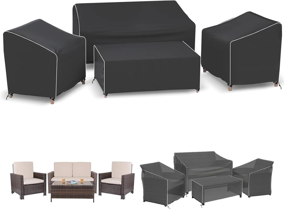 Gasadar 4-Piece Patio Furniture Covers Set, Waterproof Outdoor Furniture Set Covers for Outdoor Loveseat, Chair and Coffee Table, Heavy Dut 600D, Black