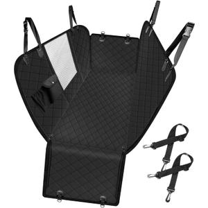 Femuar Dog Car Seat Cover, Waterproof Nonslip Pet Seat Cover for Back Seat with Storage Pockets Mesh Visual Window, Scratch Proof Pet Dog Seat Cover Hammock for Cars Trucks and SUVs, XL-Black