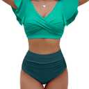 BMJL Womens High Waisted Bikini Sets Tummy Control Swimsuits Two Piece Full Coverage Cute Ruffle Bathing Suit (Large, Green)