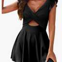 Aleumdr Women's One Piece Swimsuit Ruffle Cutout Swimdress Tummy Control V Neck Wrap Swimwear Black XL