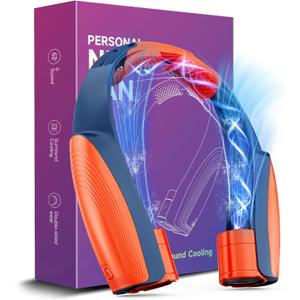 AI Portable Neck Fan with 6 Powerful Speeds, 8000mAh Battery Operated USB-C Rechargeable Fan, Hands-Free 360 Cooling Neck Fan,Ultra-Quiet Personal Fan for Women Men Office Travel(Orange-Blue)