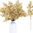 Geosar 36 Pcs Christmas Glittered Berries Stems 7.9 Inch Artificial Berries Sprays Branches Floral Pick for Christmas Tree Ornament, DIY Xmas Wreath, Crafts, Home Decor(Gold,Pure Color)