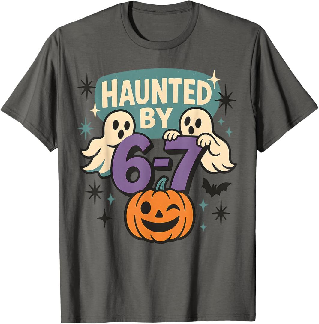 Haunted by 6-7 Retro Halloween 67 Ghost Pumpkin Funny Kids T-Shirt, S Size