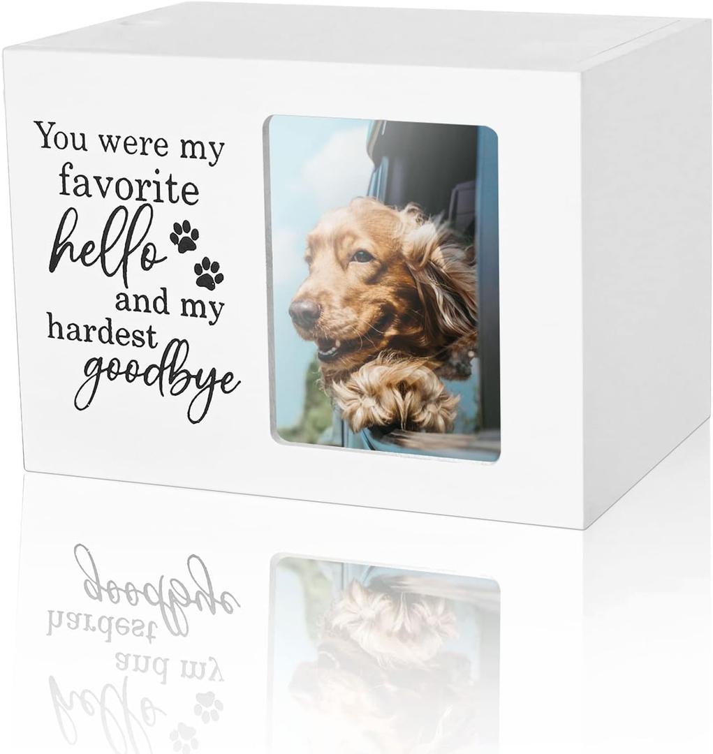 CHONIC Pet Urns for Dogs Ashes, Dog Urns with Photo Frame, Cat Ashes Keepsake Box, Loss of Dog Sympathy Urn, Pet Memorial Gifts, Pet Bereavement Gift, Dog Pass Away Remembrance Gift (White)