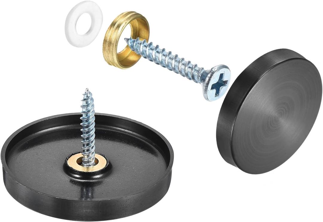 uxcell 16 Pcs Screw Covers Caps, 304 Stainless Steel Mirror Screws Decorative Caps Cover Nails, Mirror Screws Fasteners for Sign Advertising Hardware Construction, 40mm Diameter, Black