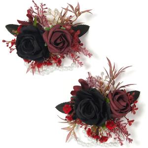Serwalin 2 Pcs Wrist Corsage, 6-7 Inch Black Burgundy Corsage for Wedding, Bridesmaid Mother Grandmother, Artificial Flowers for Prom Ceremony Anniversary