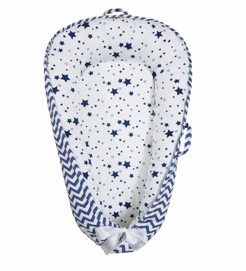 Aila + Aiden Baby Lounger | Organic Cotton Infant Lounger| Reversible, Adjustable & Portable Floor Lounger |Supervised Use | Soft, Breathable, Washable Cover - Star Collection (Blue)