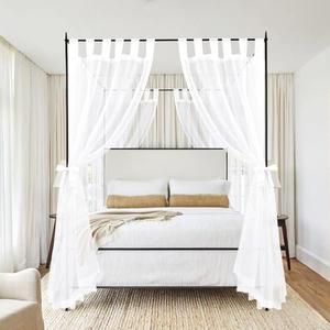 8 Panels Canopy Curtains White Canopy Bed Curtains for King Full/Queen and Twin Bed Frame,Eight Poster Bed Canopy Curtains Drapes,Sheer Canopy Bed Drapes with Top and Self-Adhesive Velcro (42"x74")