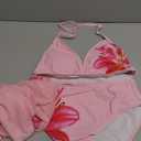 Girl's 3 Piece Floral Print Halter Triangle Bikini Set Cute Swimsuits with Cover Up Beach Skirt (Pink) 15 Y