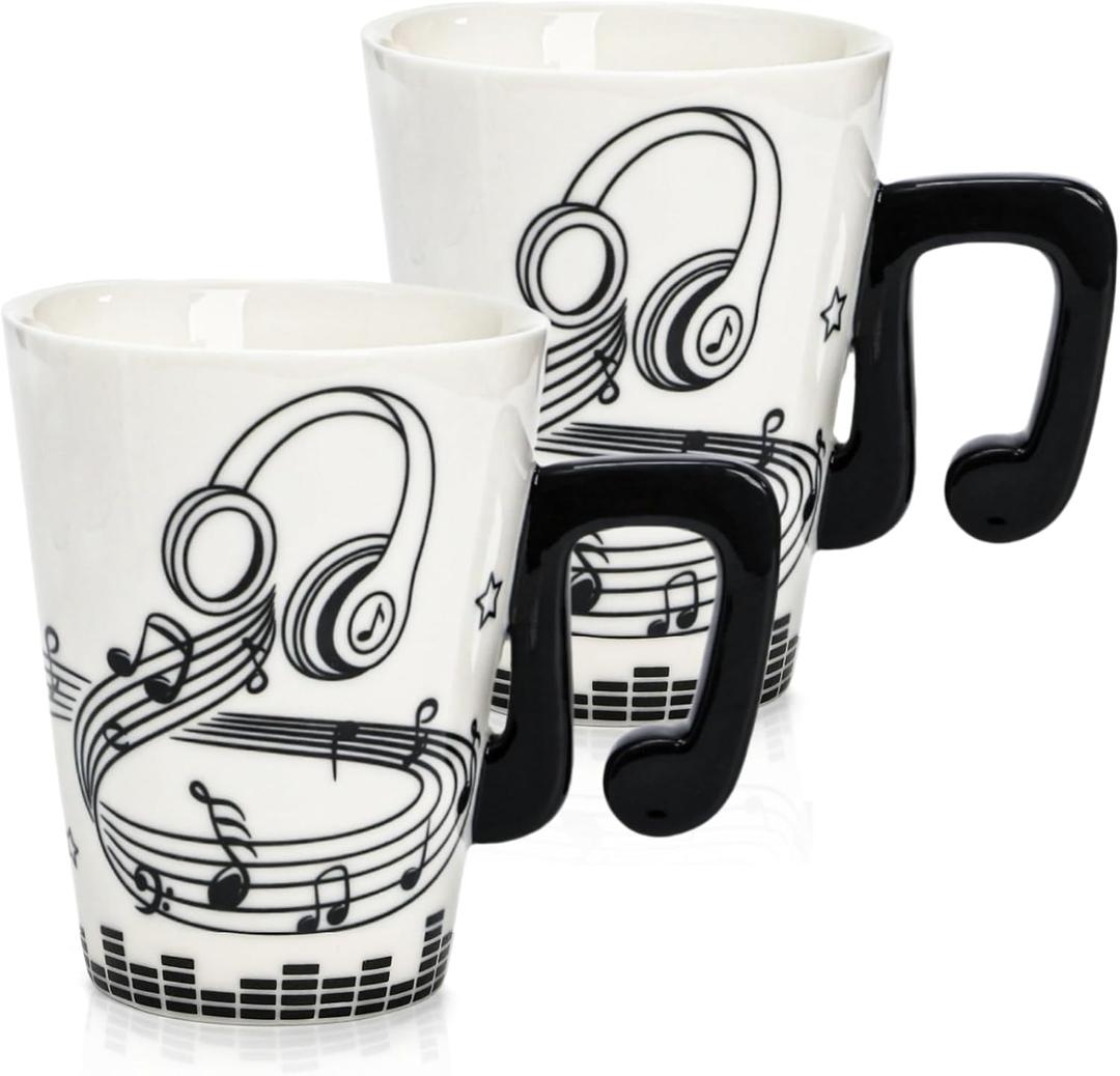ZAVOOS 2 Pack Music Mug, 13 Oz Ceramic Gift Musical Mug for Music Lovers Teachers, Unique Novelty Coffee Cup with Musical Notes Handle for Women, Men, Musician, Medium