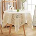 AMIPOS Vintage Beige Cotton Crochet Tablecloths Lace Doilies Square Tablecloths Table Cover Wedding Home Party Decor (33x33 Inch)
