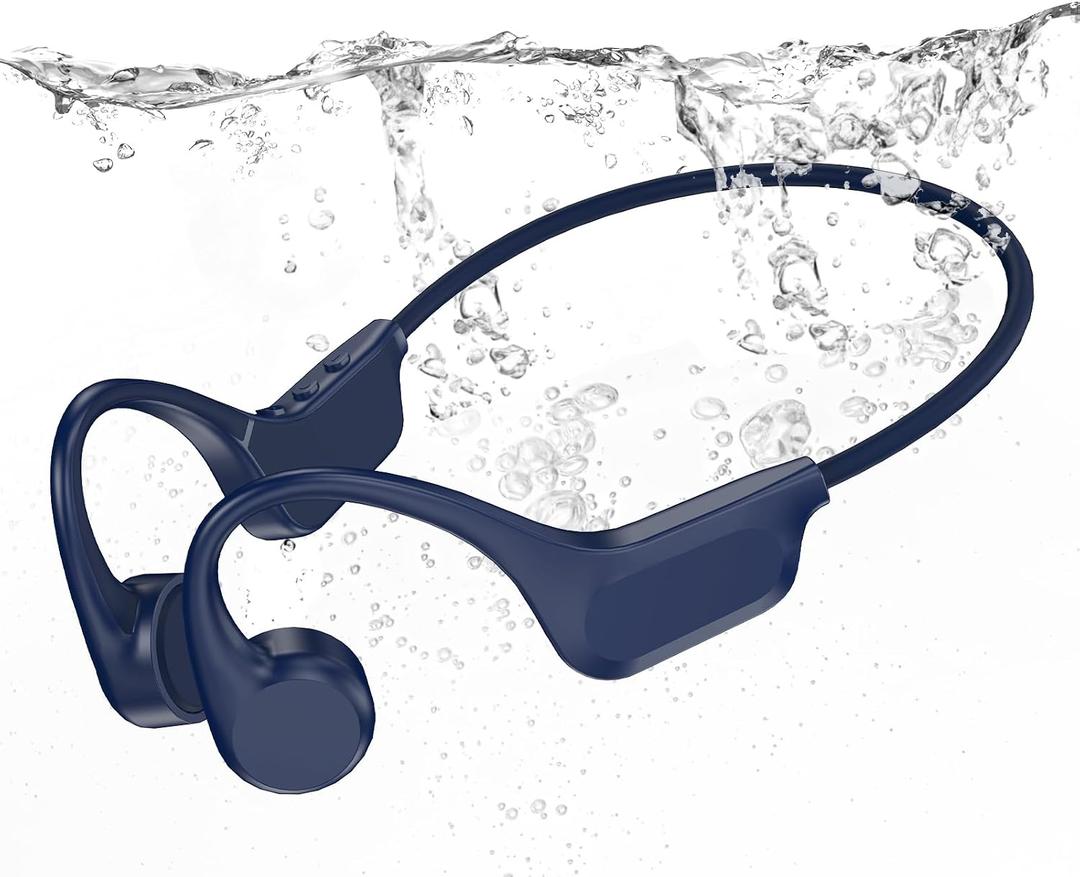 IP68 Waterproof Swimming Headphones, Bone Conduction Bluetooth 6.0 Headphones, Built-in 32GB MP3 Player, Soft Lightweight Open-Ear Design for Swimming Marathons Showers Cycling(Indigo