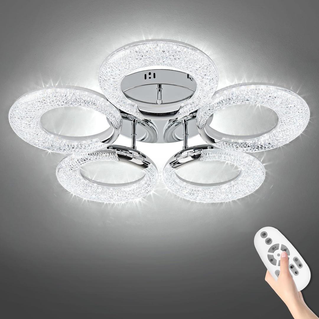 OKELI Modern 5-Ring LED Flush Mount Ceiling Light with Remote Control