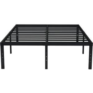 EMODA Queen Bed Frame No Box Spring Needed 18 Inch Heavy Duty Metal Tall Platform Bed Frame Queen Size with Large Storage Space, Easy Assembly, Black
