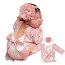ForBaysy Infant Newborn Photography Props Girl Outfit Lace Romper with Cute Flower Headband Newborn Dress Posing Props