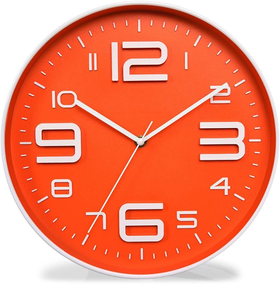 Zaoniy Non-Ticking Silent Quartz Wall Clock with Big 3D Number Modern Design Quiet Sweep Movement Indoor Decorative for Living Room Kitchen Wall Clocks Battery Operated 10-Inch (Orange)