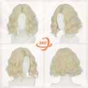 Haloo Blonde Bob Wig for Women Lace Front Hairline Short Soft Wavy Curly Natural Looking Middle Part Synthetic Hair Wigs for Daily Party, 11 Inch Platinum Blonde