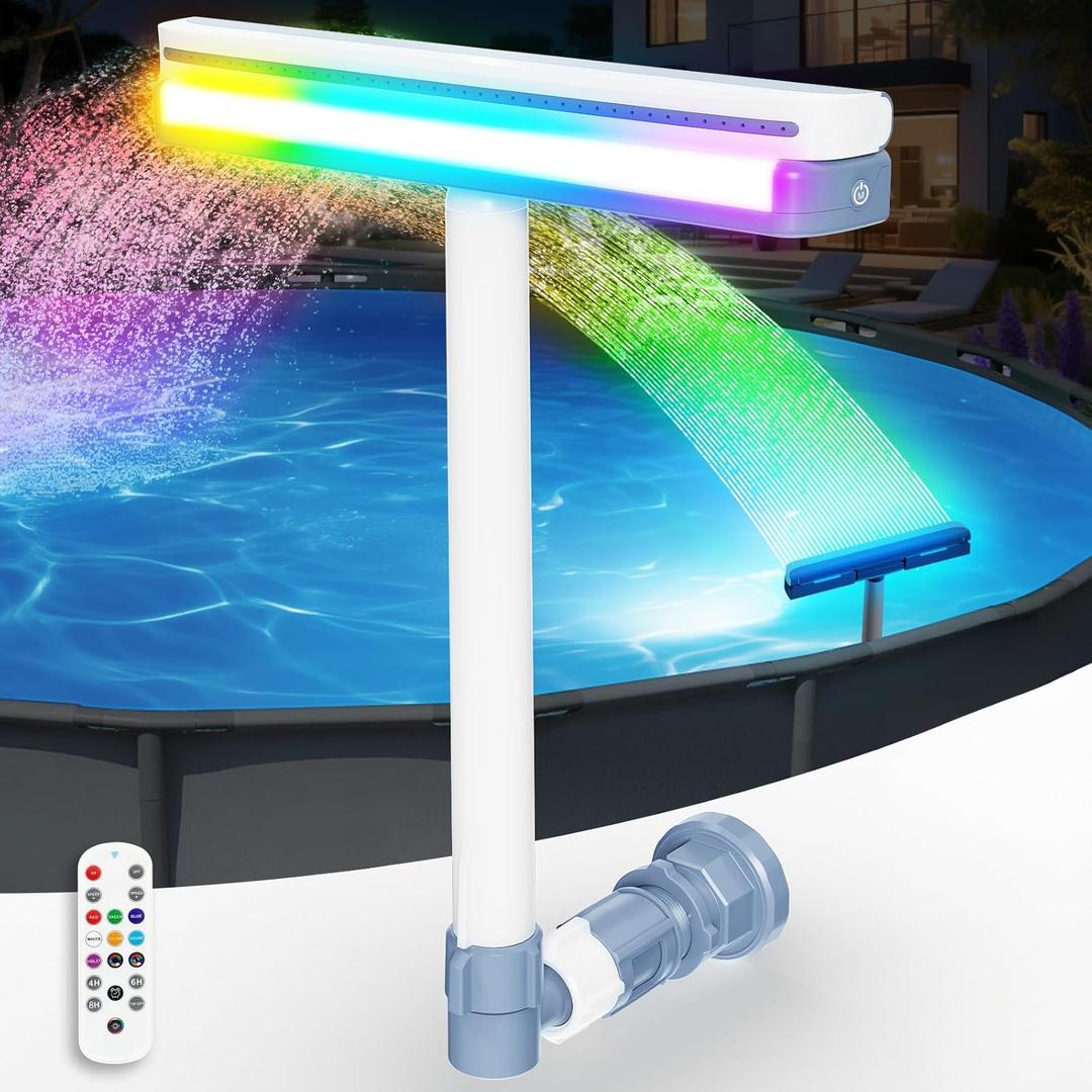 Upgraded Pool Fountain with Remote, Adjustable Waterfall Pool Sprinkler Fountains with Lights, Spray Water Fountains for Above Ground and Inground Pool for Cooling-Purple