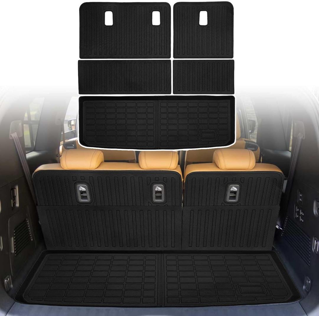 Cargo Liners Backrest Mat for Nissan Armada Accessories 2025 with Hook&Loop Rear Trunk Mat Rear Seat Back Cover Protector All Weather Anti-Slip Split Dog Liner 5 PCS