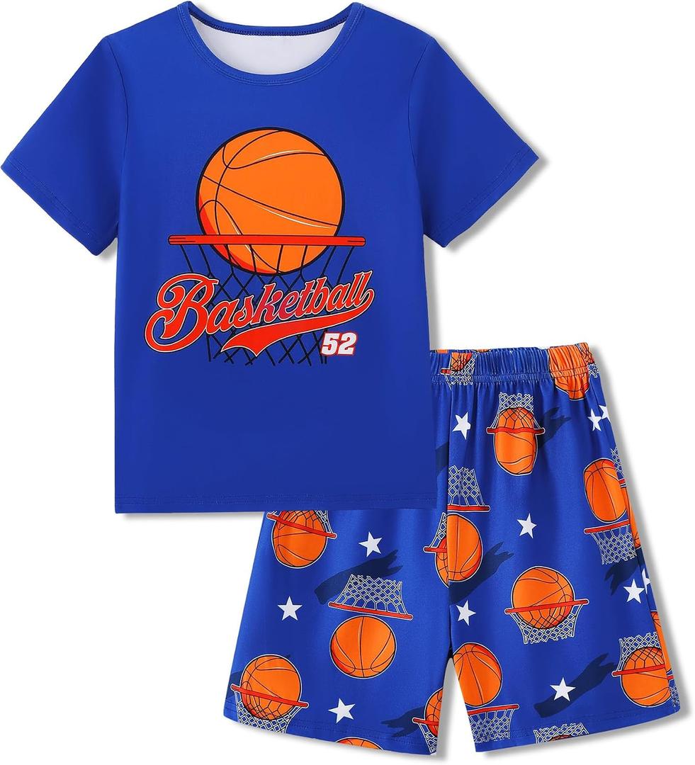 Mikrdoo Boys Pajamas Short Sleeve Summer Cool PJs Set 2-Piece Cozy Sleepwear for Kids Size 6-16 Years