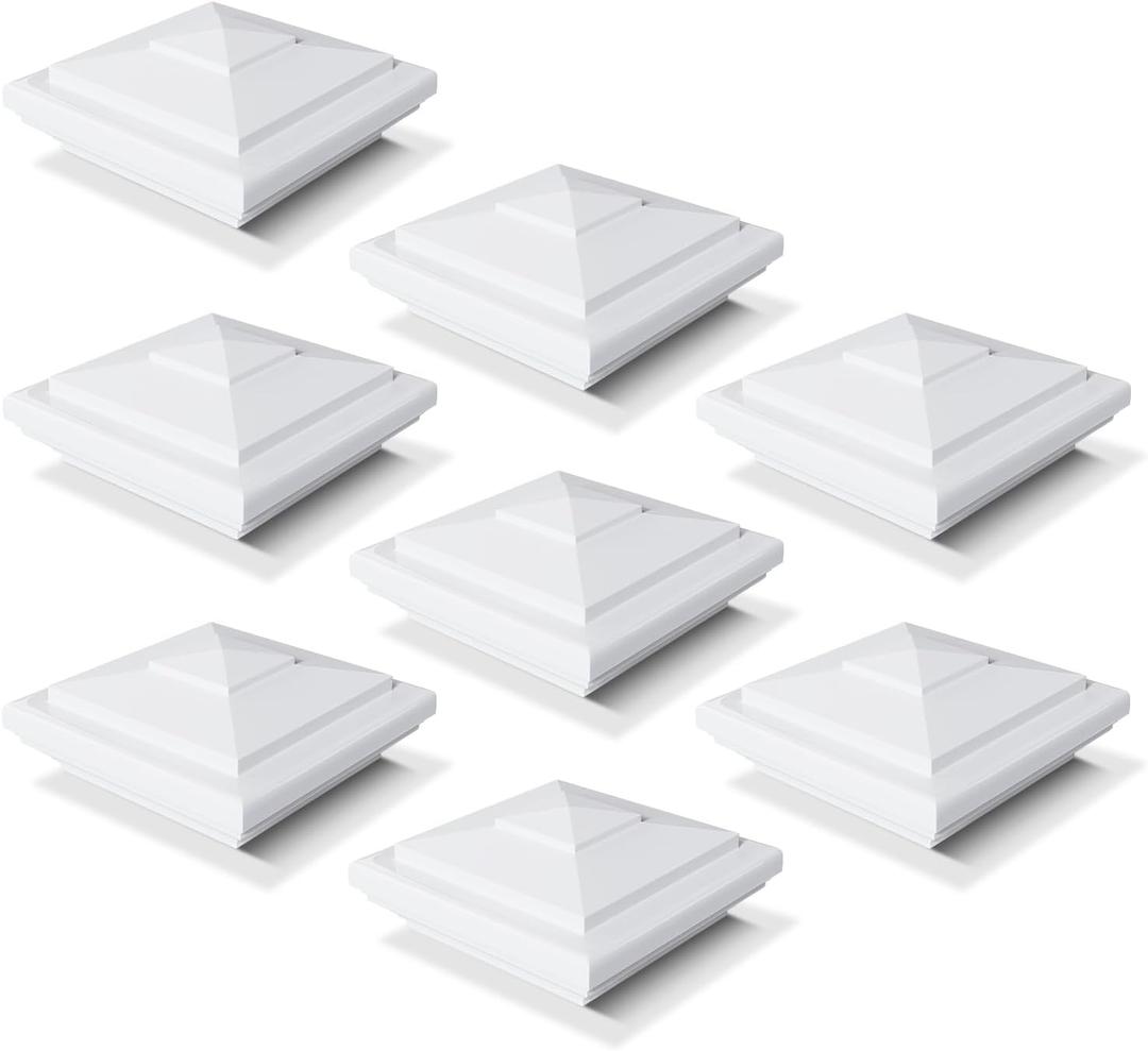 VIVIDA 4" x 4" Vinyl Fence Post Cap (Actual 4" x 4"), New England Post Cap, PVC Pyramid Square Top Cover, for Vinyl Fences, Mailboxes & Decks, White, 8 Pack