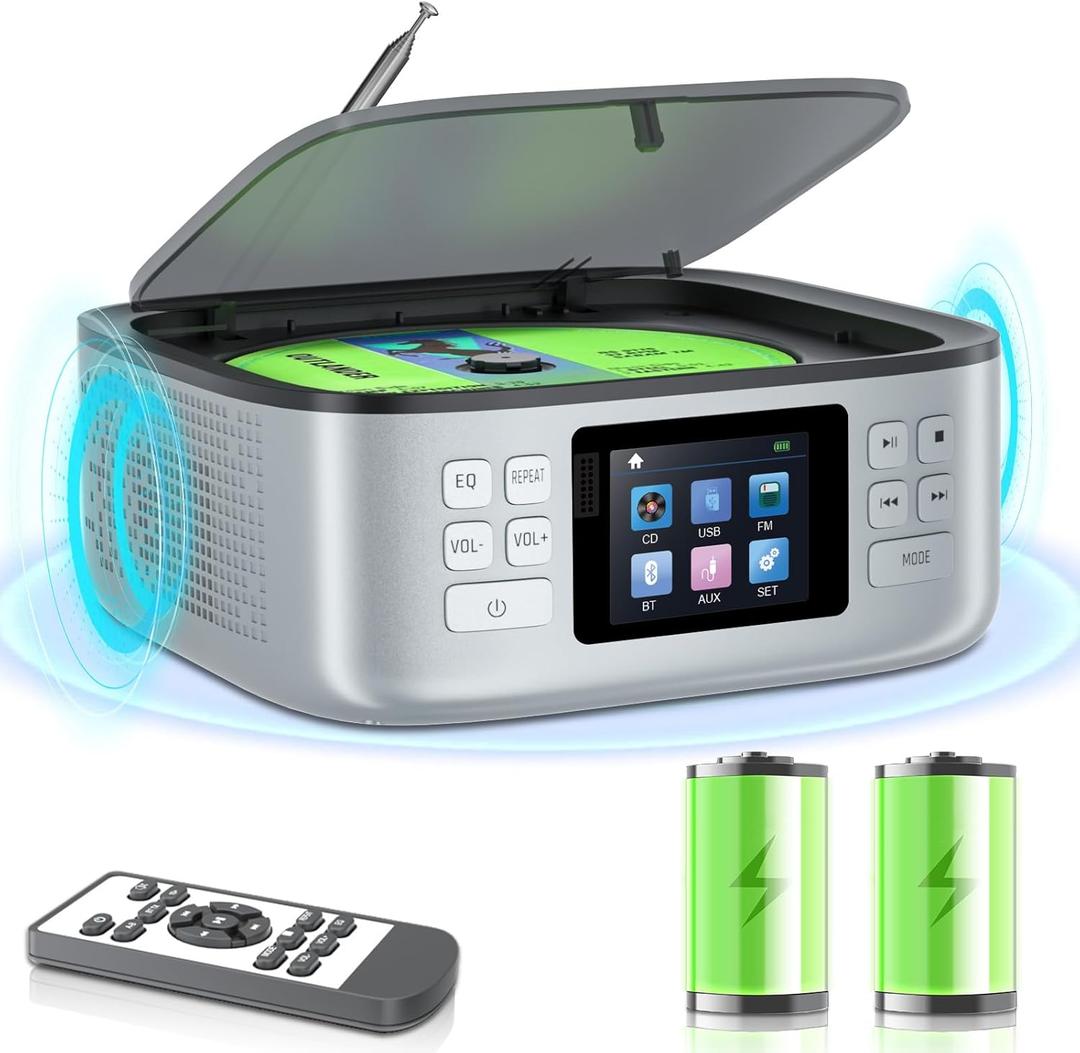ARAFUNA Portable CD Player with Bluetooth, Speakers, Rechargeable, FM Radio, LED Display, AUX/USB, for Home & Car