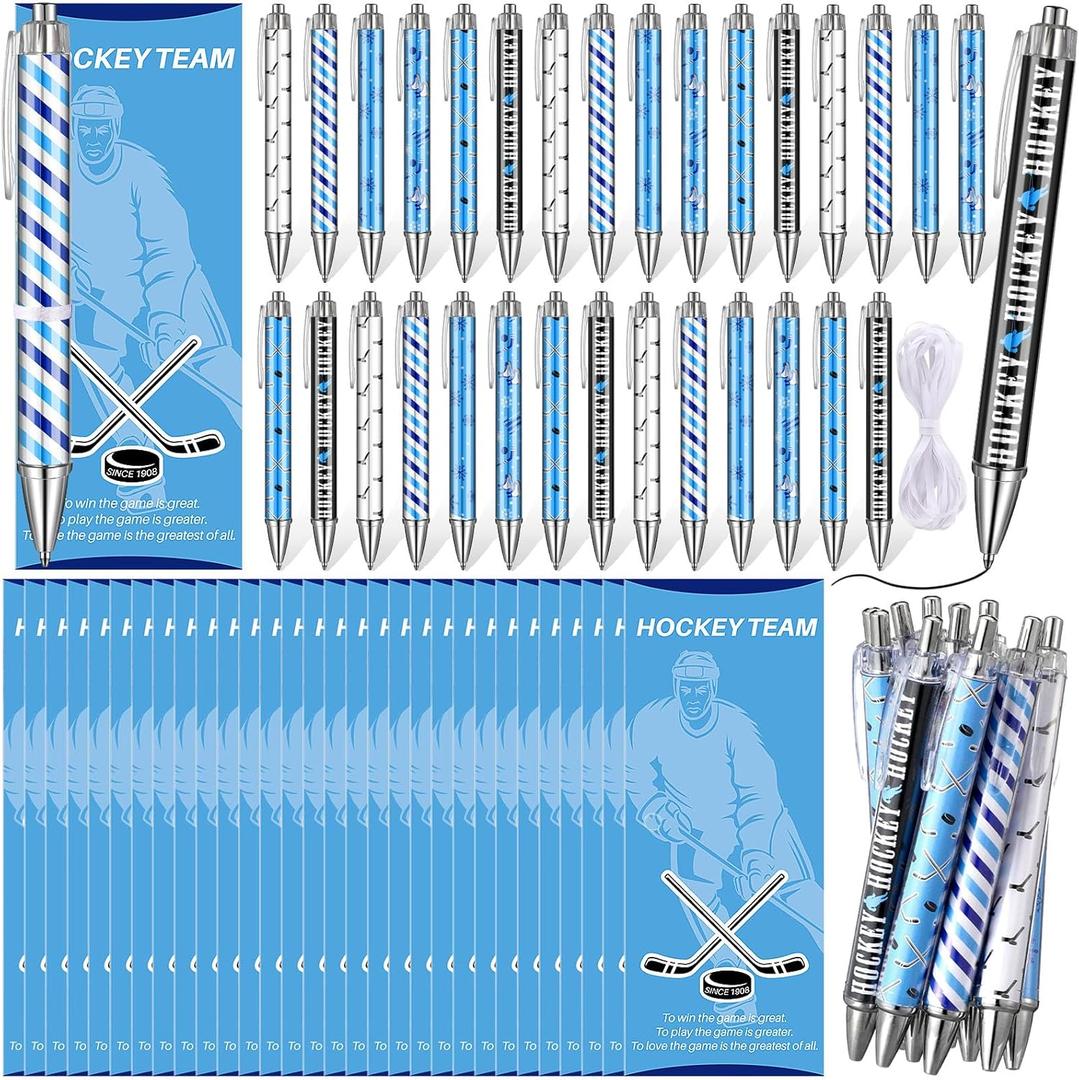Sayglossy 60 Pcs Hockey Party Favors Hockey Team Gifts Sets Bulk Ballpoint Pens with Cards Sports Party Prizes for Themed Birthday Sports Players Fans Lover Adults Stocking Stuffers