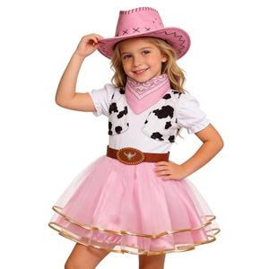 Gomukot Kids Cowgirl Costume for Girls Halloween Western Rodeo Dress Up (Pink, 5-6Years)