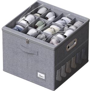 FHSQX Shoe Organizer for Closet, Fits 12 Pair, Shoe Storage Bins with Clear Cover & Adjustable Dividers for Shoes, Shoe Box Storage for Handbags, Blankets, Linen, Clothing (Grey, (16.5 * 16.5 * 13) x1)