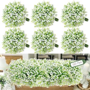 120Pcs Babys Breath Artificial Flowers Bulk, White Real Touch Faux Baby Breath Flowers Artificial, Fake Gypsophila for Vase Wedding Bouquet Arrangements Party Garden Home Decor