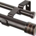 TONIAL1 Inch Double Curtain Rods for Windows 48 to 84 Inches, Heavy Duty Decorative Drapery Rod 32 to 86 Inches with Classic Cap Finial, Bronze