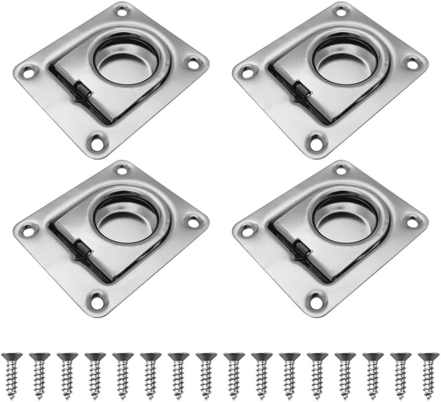 DONGKER Recessed Tie Down D-Rings Anchors,4 PCS Stainless Steel Flush Mount D-Rings with 16 Screws for Boats Trailers Trucks