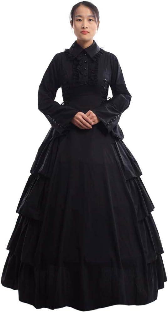 GRACEART Women Victorian Rococo Dress Gothic Ball Gown Costumes (Dress & Hoop Skirt) Black, XL