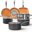 Gotham Steel 12 Pc Ceramic Cookware Set Nonstick, Ceramic Pots and Pans Set Non Stick with Steamer for Cooking, Non Toxic PFOA PFOS Free, Ergonomic Stay Cool Handles, Oven & Dishwasher Safe, Copper, 12 Piece Set