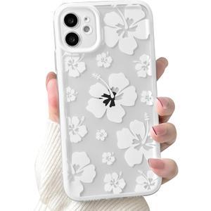 Lovmooful Compatible for iPhone 11 Case Clear Cute Floral Flower Hibiscus with Color Edge Design for Girls Women Soft TPU Shockproof Protective Girly for iPhone 11 Case-White