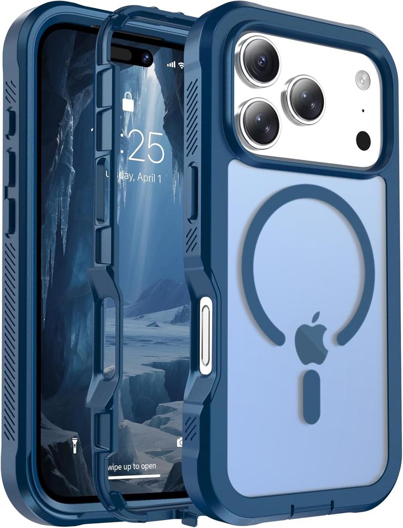 Magnetic for iPhone 17 Pro Case, [Compatible with MagSafe][Military Grade Drop Protection][Heavy Duty Protection][Non-Slip][Shockproof] 2-Layer Durable Bumper Phone Casee 6.3''-Deep Blue