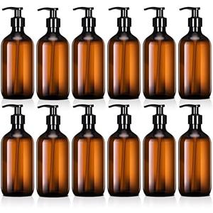 Tessco for you 12 Pack Amber Soap Dispenser Empty Plastic Pump Bottles Dispenser Refillable Shampoo Container for Hand Sanitizer Soap Lotion Body Wash Conditioner Bathroom Kitchen Travel(12 oz)