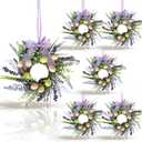 6 Pcs Easter Small Hanging Wreaths for Cabinets Artificial Small Candle Rings Wreaths with Purple Lavender and Easter Eggs Spring Pillar Candle Holder Wreath Home Kitchen Front Door Window Porch Wall